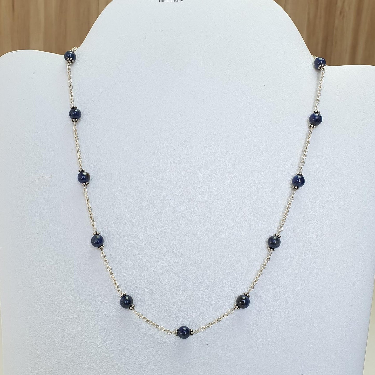 Blue Sapphire Gemstones Beads Chain NECKLACE : 13.82gms Natural Sapphire Cabochon 925 Sterling Silver Plain Beaded Necklace 19"