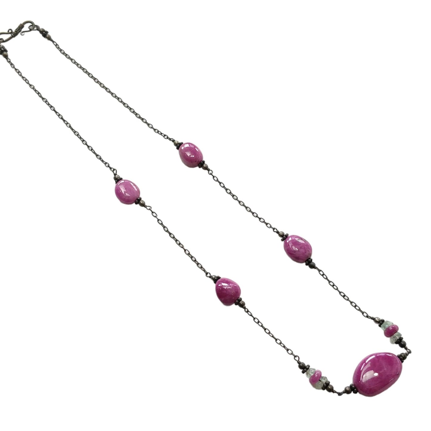 RUBY & EMERALD Gemstone 925 Sterling Silver Beaded Necklace : 17.41gms Natural Zoisite Ruby Untreated Plain Beaded Necklace 16"