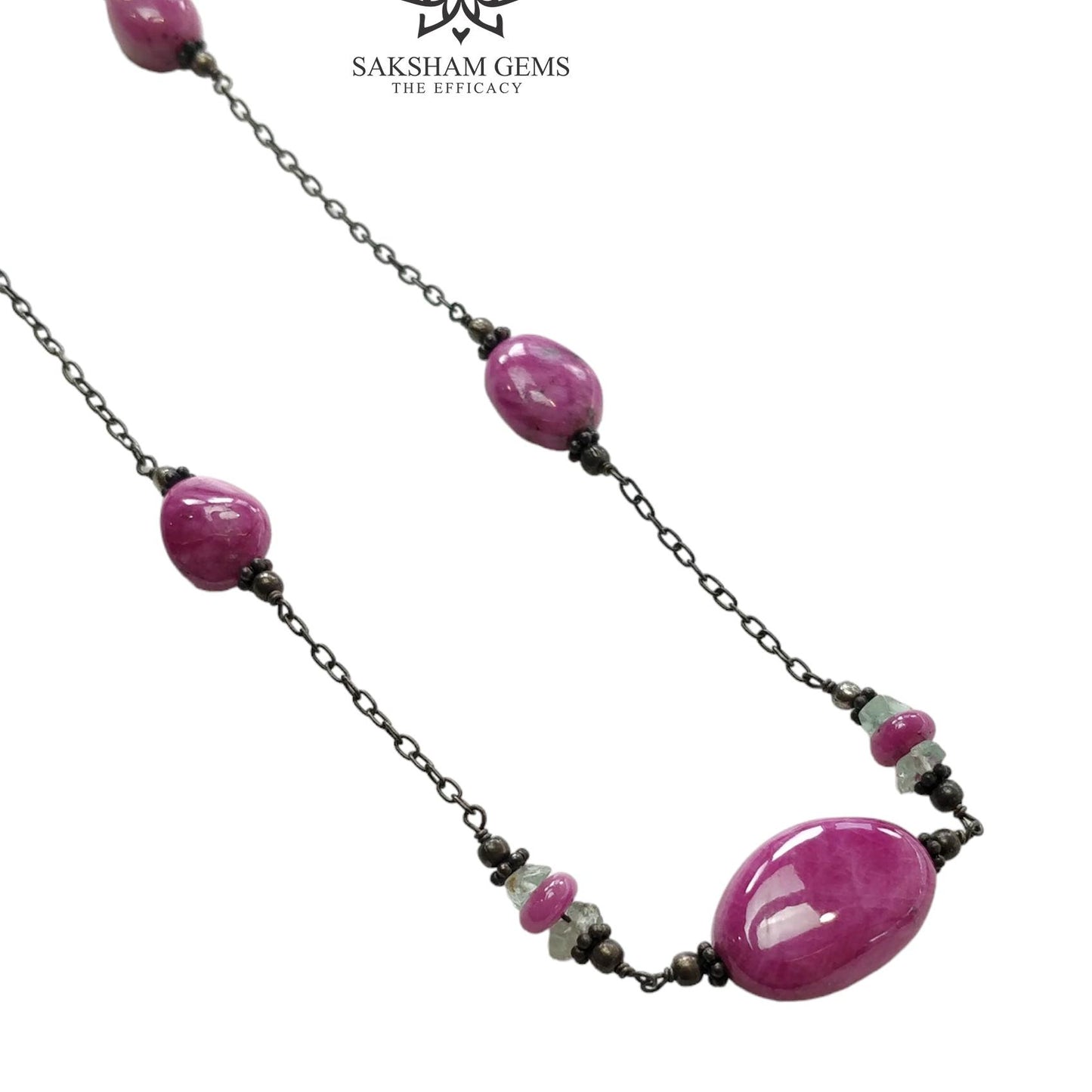 RUBY & EMERALD Gemstone 925 Sterling Silver Beaded Necklace : 17.41gms Natural Zoisite Ruby Untreated Plain Beaded Necklace 16"