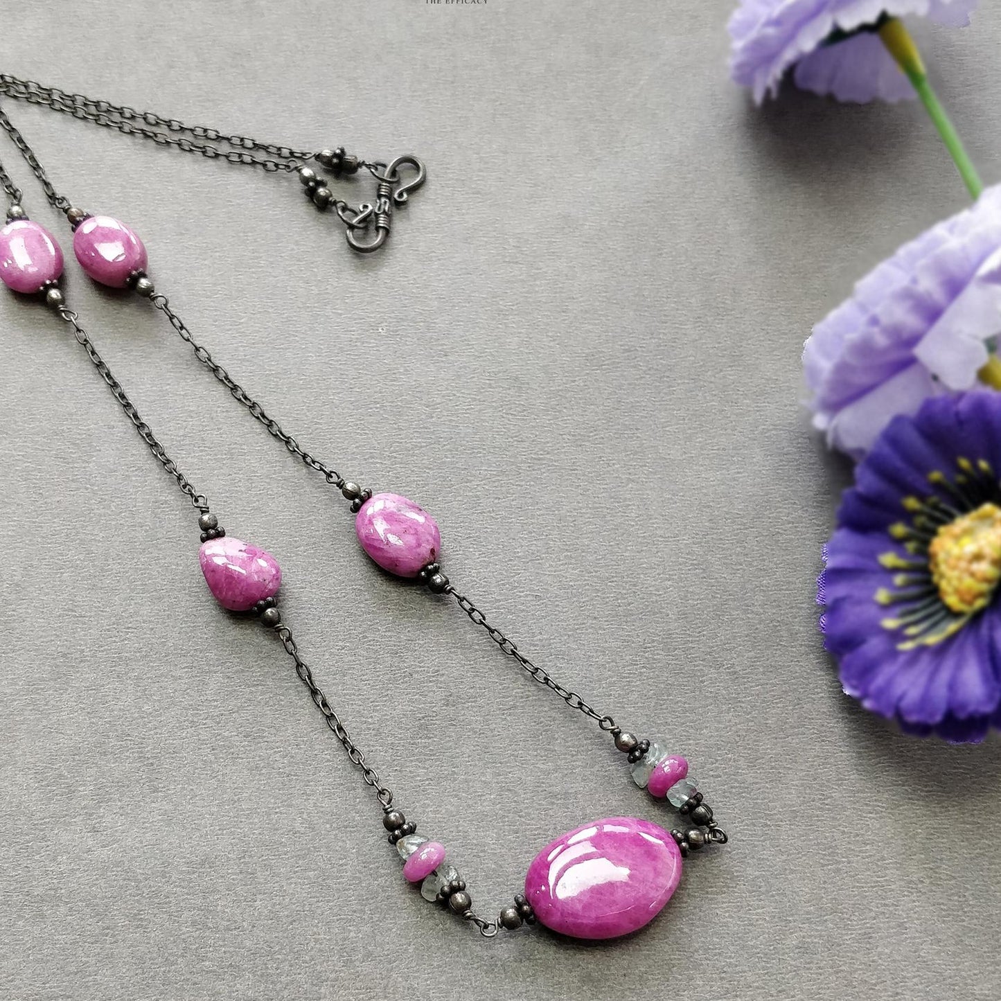 RUBY & EMERALD Gemstone 925 Sterling Silver Beaded Necklace : 17.41gms Natural Zoisite Ruby Untreated Plain Beaded Necklace 16"