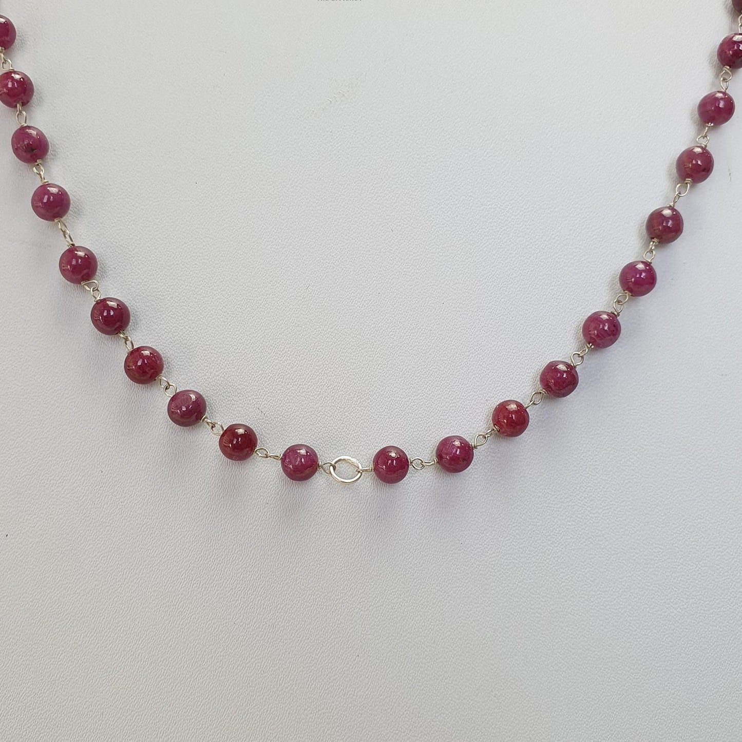 RUBY Gemstone With 925 Sterling Silver Beaded NECKLACE : 17.72gms Natural Untreated Plain Round Shape Beaded Necklace 19"