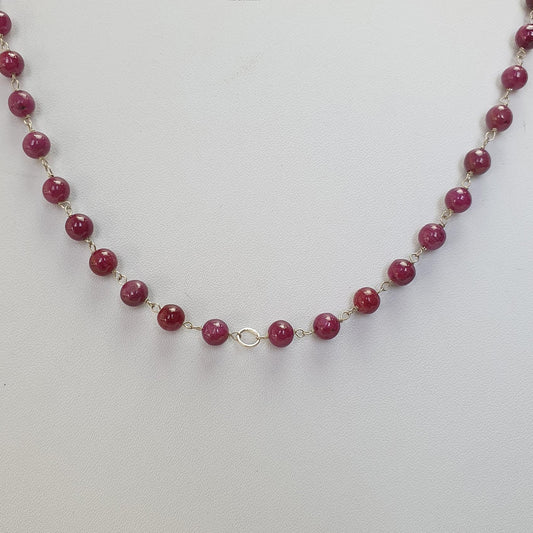 RUBY Gemstone With 925 Sterling Silver Beaded NECKLACE : 17.72gms Natural Untreated Plain Round Shape Beaded Necklace 19"