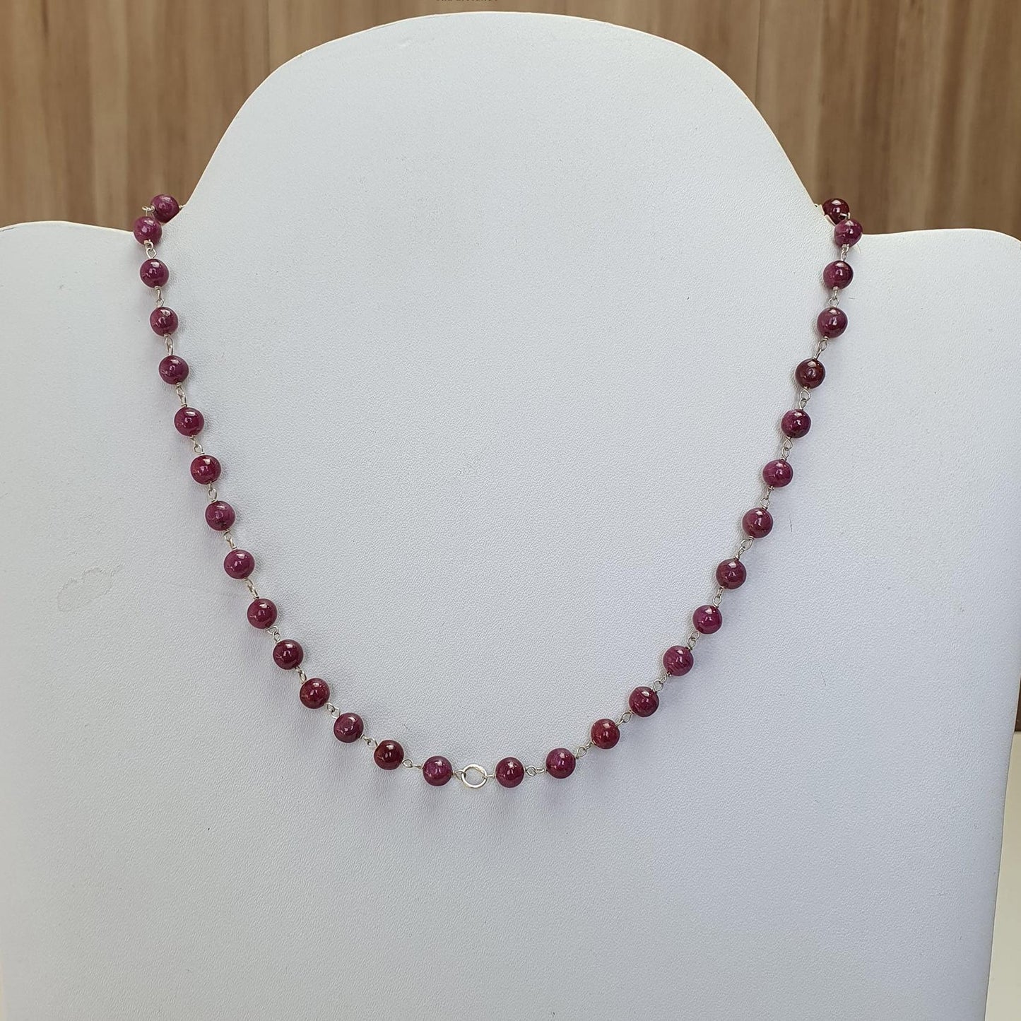 RUBY Gemstone With 925 Sterling Silver Beaded NECKLACE : 17.72gms Natural Untreated Plain Round Shape Beaded Necklace 19"