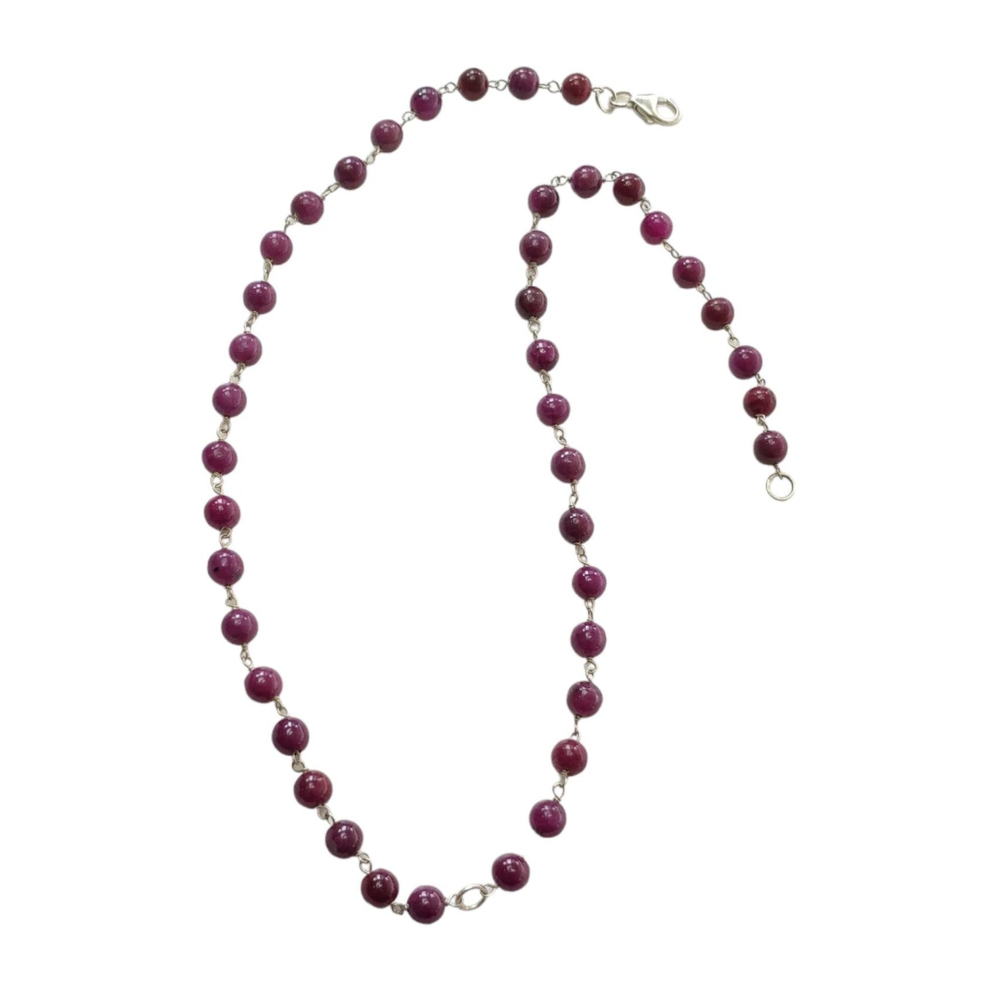 RUBY Gemstone With 925 Sterling Silver Beaded NECKLACE : 17.72gms Natural Untreated Plain Round Shape Beaded Necklace 19"