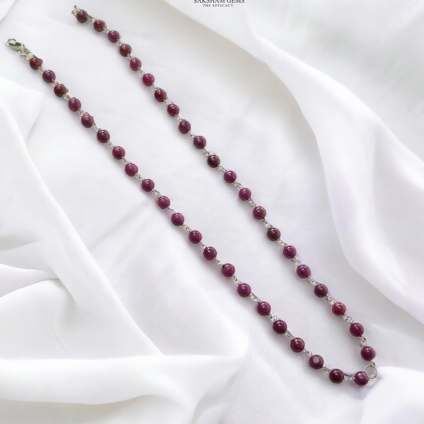 RUBY Gemstone With 925 Sterling Silver Beaded NECKLACE : 17.72gms Natural Untreated Plain Round Shape Beaded Necklace 19"