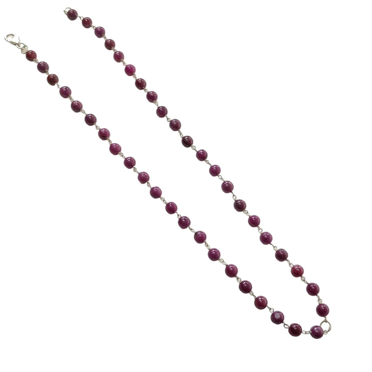 RUBY Gemstone With 925 Sterling Silver Beaded NECKLACE : 17.72gms Natural Untreated Plain Round Shape Beaded Necklace 19"