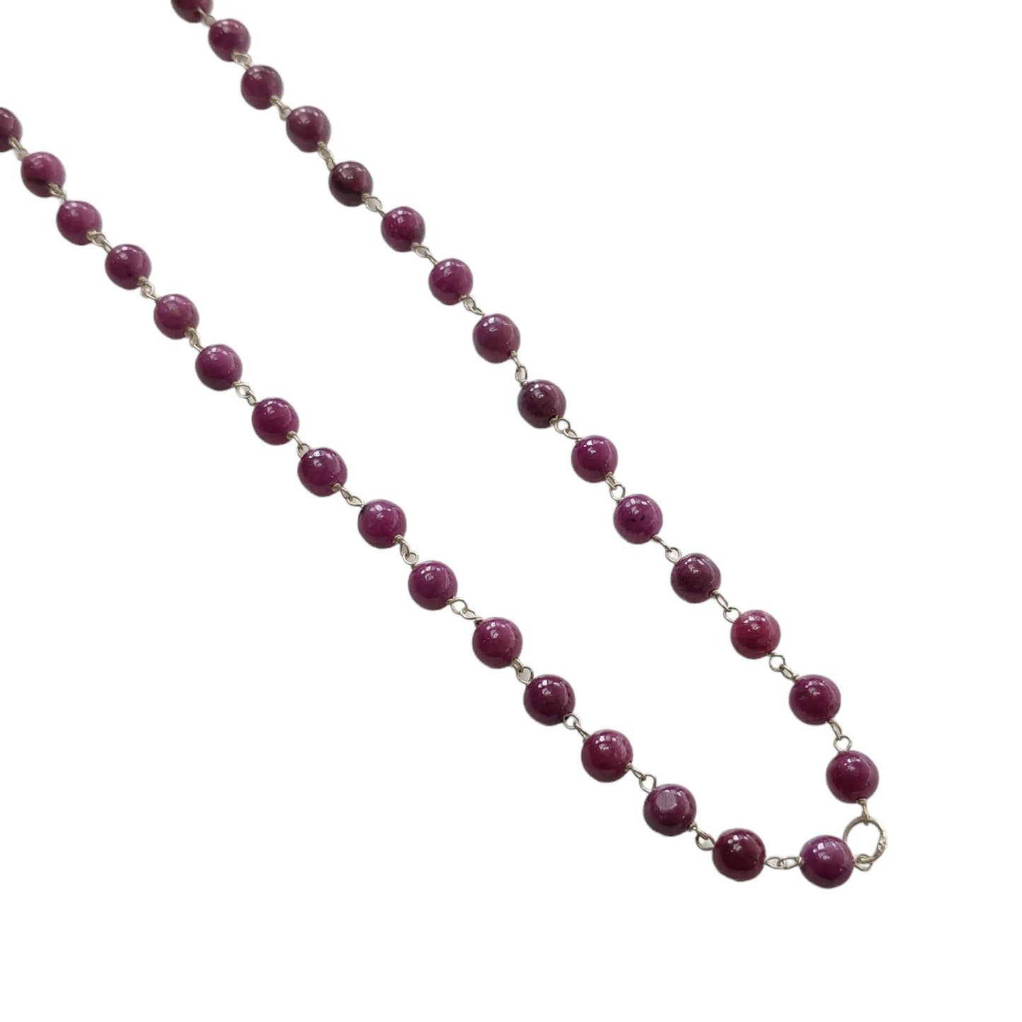RUBY Gemstone With 925 Sterling Silver Beaded NECKLACE : 17.72gms Natural Untreated Plain Round Shape Beaded Necklace 19"