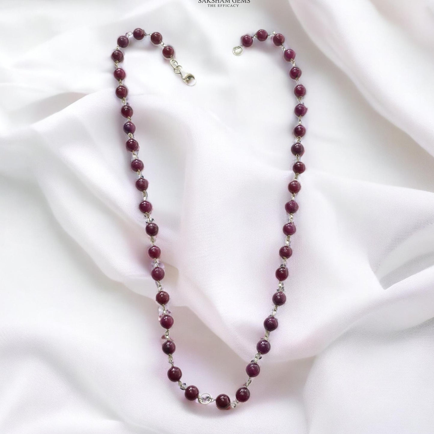 RUBY Gemstone With 925 Sterling Silver Beaded NECKLACE : 17.76gms Natural Untreated Plain Round Shape Beaded Necklace 17"