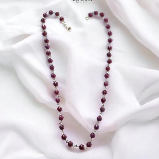 RUBY Gemstone With 925 Sterling Silver Beaded NECKLACE : 17.76gms Natural Untreated Plain Round Shape Beaded Necklace 17"
