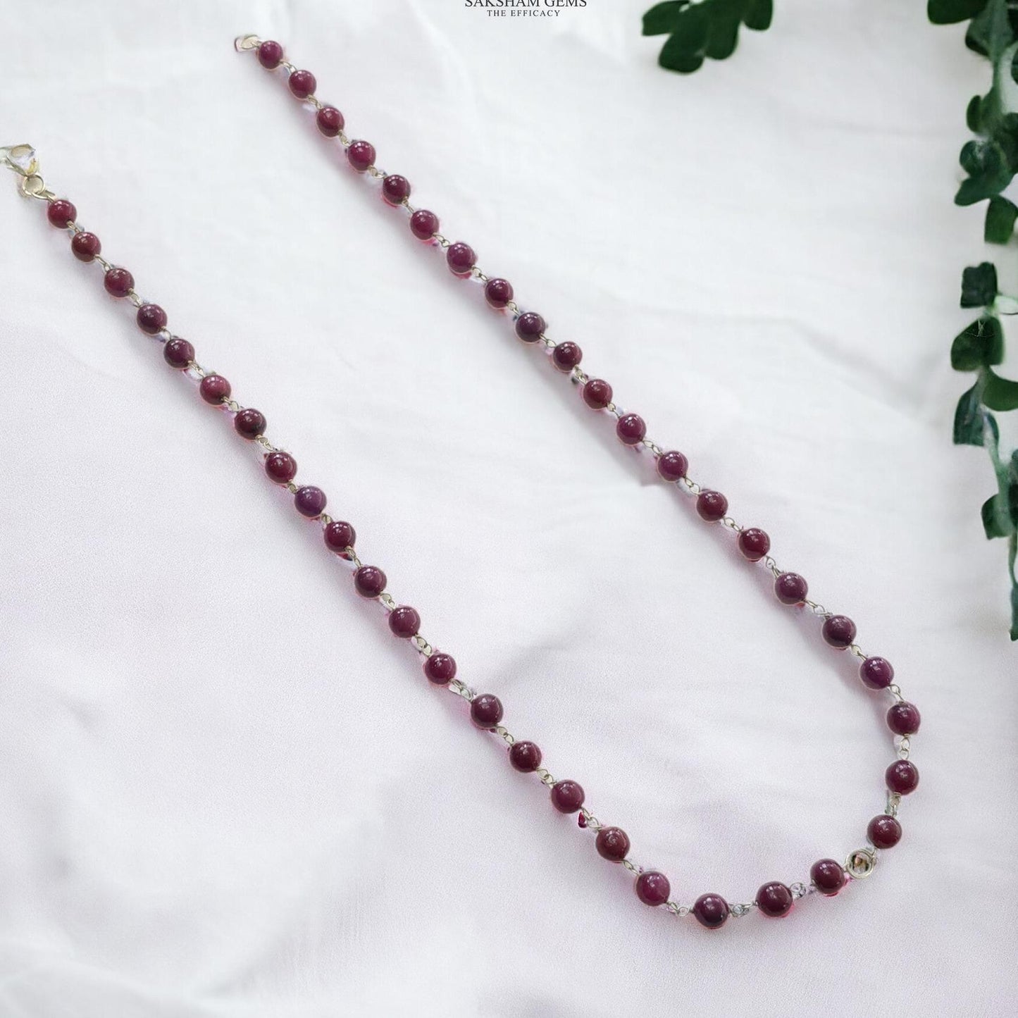 RUBY Gemstone With 925 Sterling Silver Beaded NECKLACE : 17.76gms Natural Untreated Plain Round Shape Beaded Necklace 17"