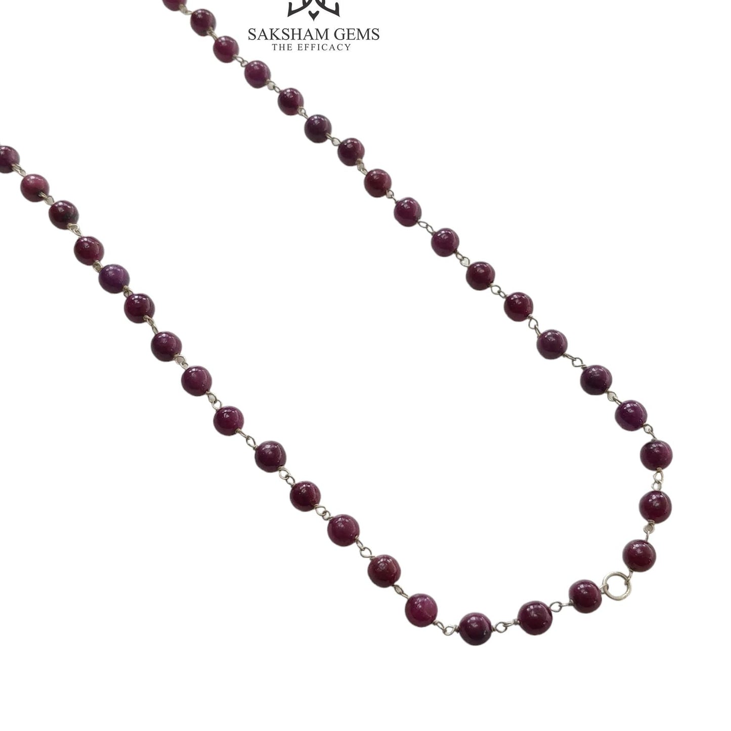 RUBY Gemstone With 925 Sterling Silver Beaded NECKLACE : 17.76gms Natural Untreated Plain Round Shape Beaded Necklace 17"