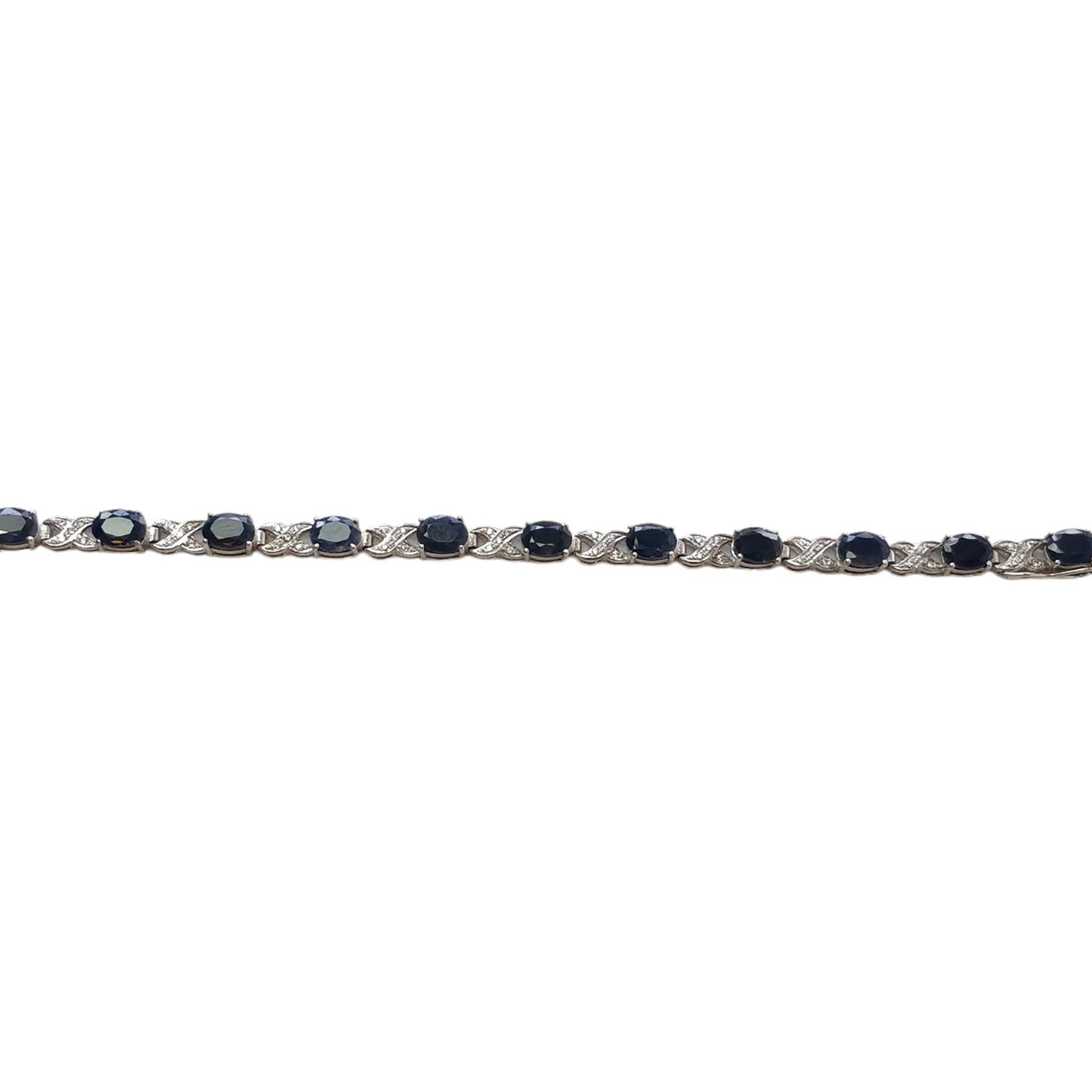 925 Sterling Silver Bracelet : 15.17gms Natural Blue Sapphire Gemstone With CZ Oval Normal Cut Prong Set Tennis Bracelet 7.5"