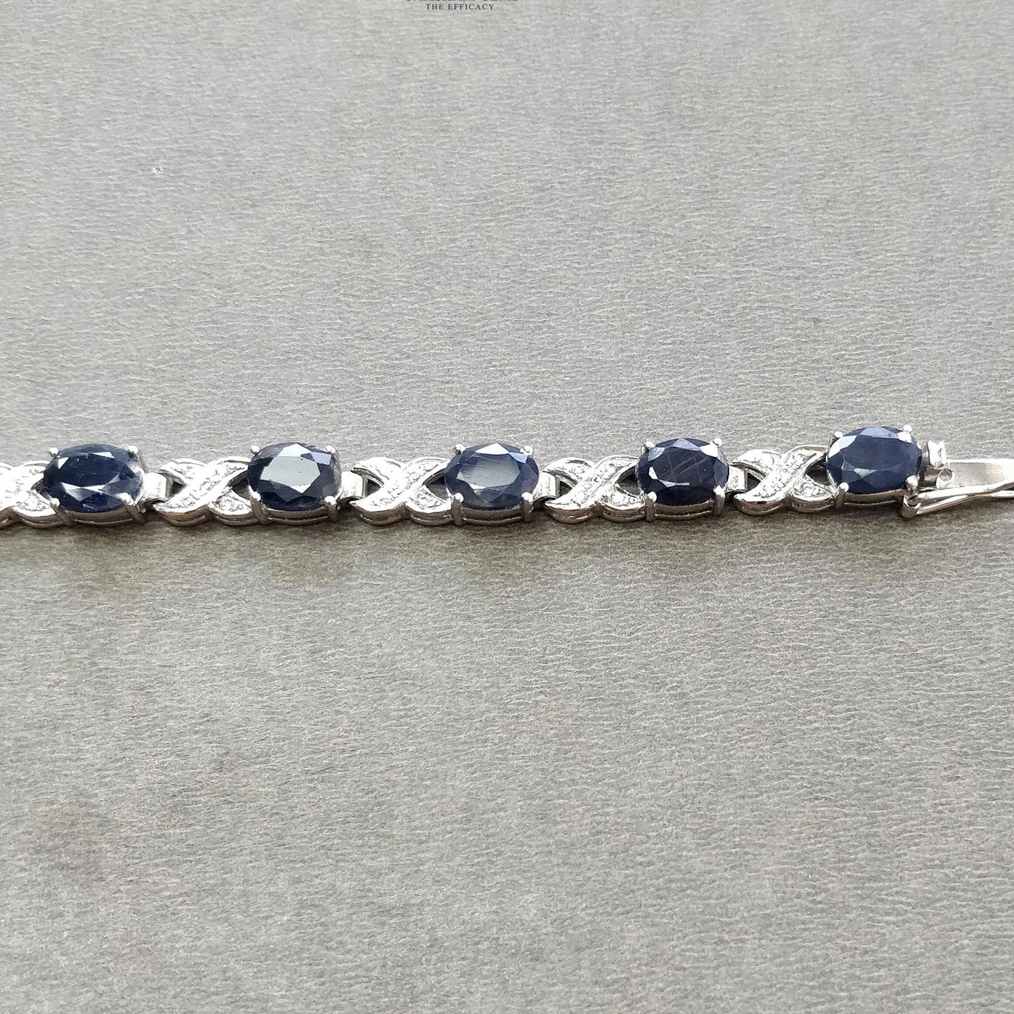 925 Sterling Silver Bracelet : 15.17gms Natural Blue Sapphire Gemstone With CZ Oval Normal Cut Prong Set Tennis Bracelet 7.5"