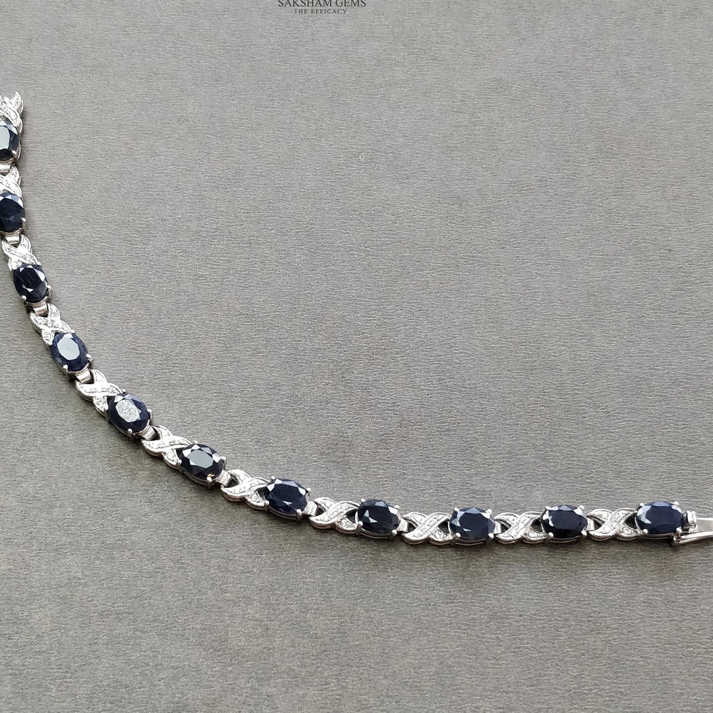 925 Sterling Silver Bracelet : 15.17gms Natural Blue Sapphire Gemstone With CZ Oval Normal Cut Prong Set Tennis Bracelet 7.5"