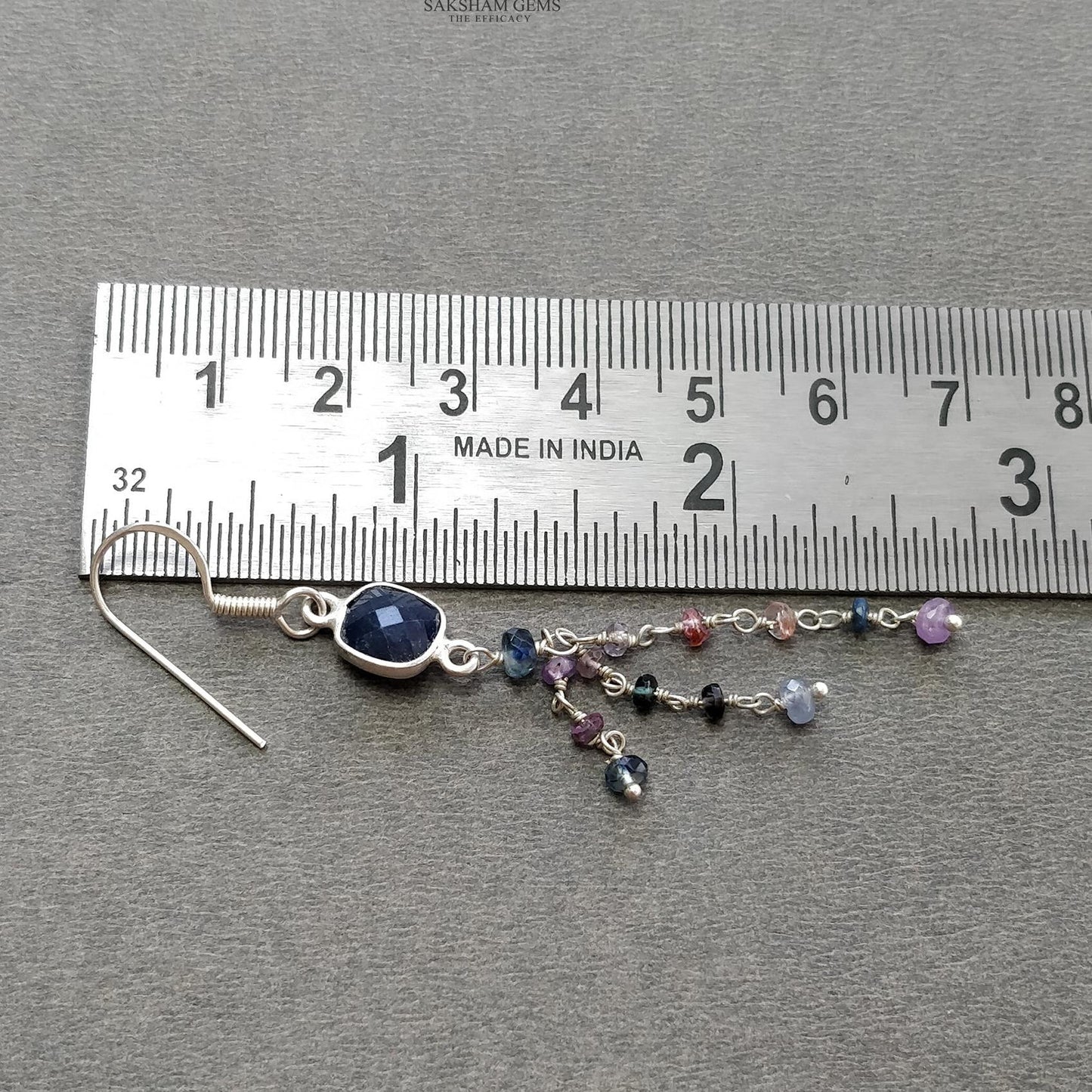 925 Sterling Silver Jewelry : 9.05gms Natural Untreated Blue & Multi SAPPHIRE Gemstone Beads Necklace Drop Dangle Earring Jewelry Set