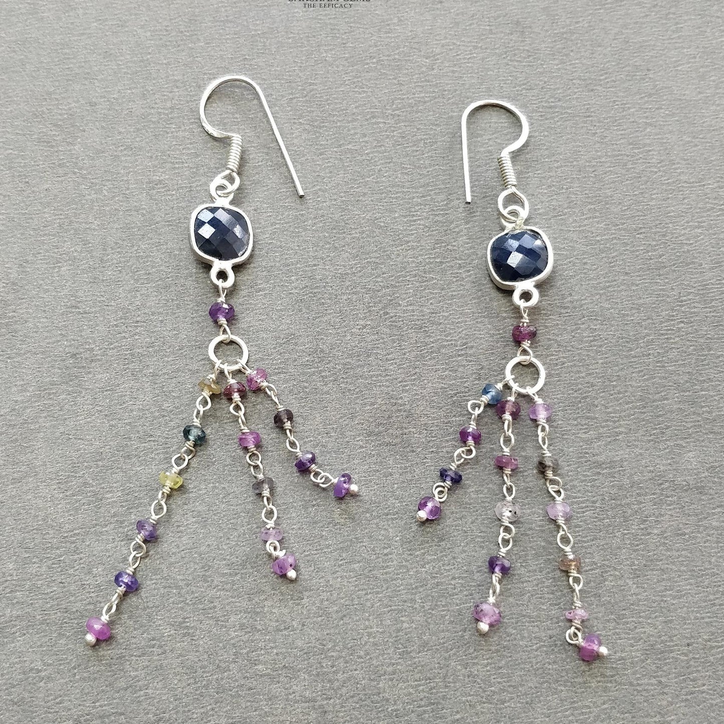 925 Sterling Silver Jewelry : 9.26gms Natural Untreated Blue & Multi SAPPHIRE Gemstone Beads Necklace Drop Dangle Earring Jewelry Set