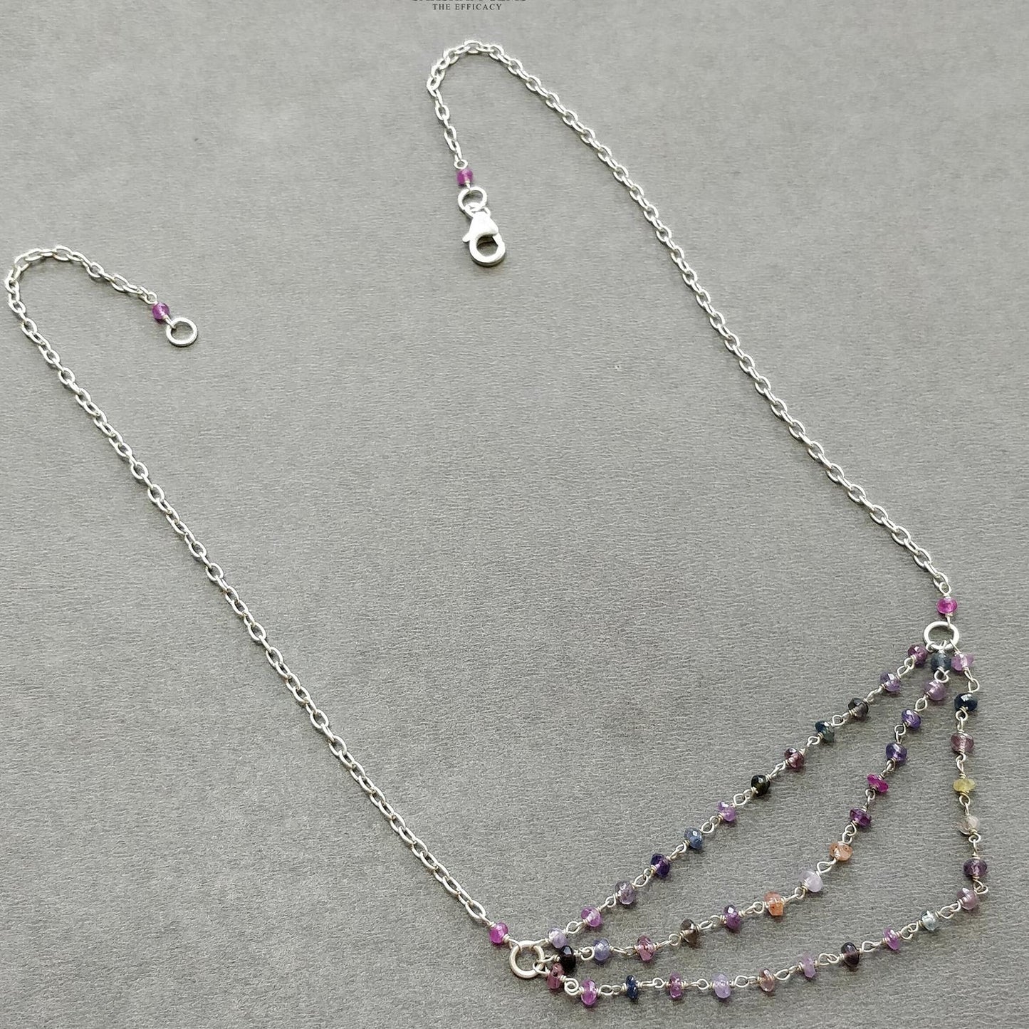 Ruby & Multi Sapphire Gemstone With 925 Sterling Silver Jewelry : 10.68gms Natural Untreated Ruby Round Shape Beaded Earrings Necklace Set