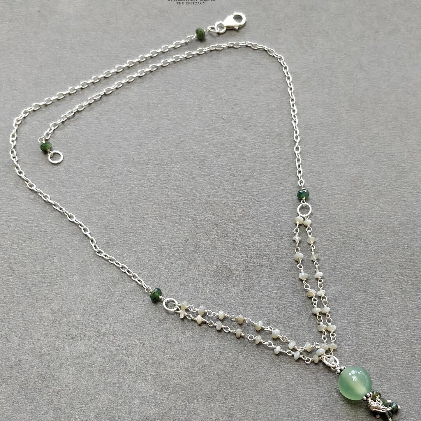 Serpentine & Chrysoberyl Cat's Eye Gemstone With 925 Sterling Silver Jewelry : 14.17gms Natural Round Shape Beaded Earrings Necklace Set