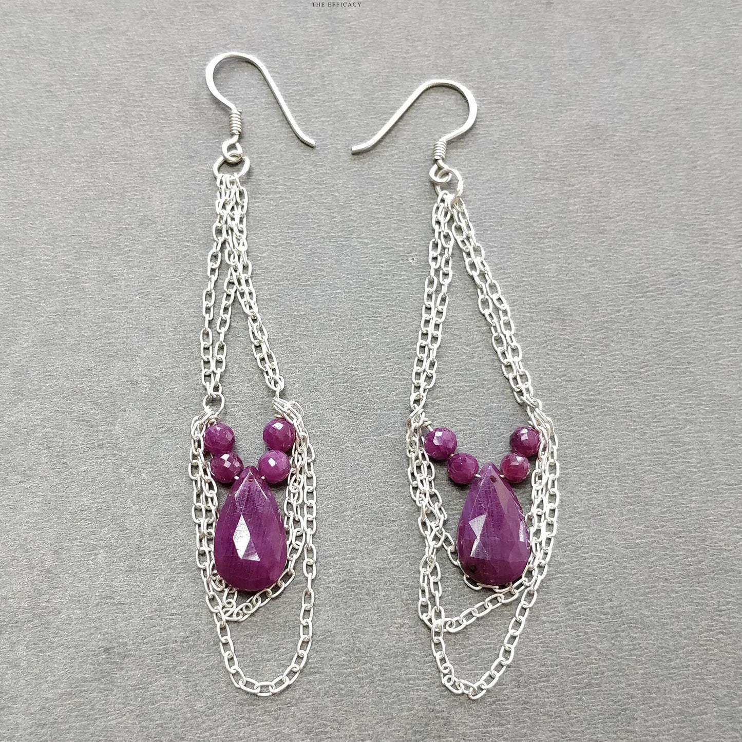 Ruby & Pearl Gemstone With 925 Sterling Silver Jewelry : 16.76gms Natural Untreated Ruby Rose Cut Briolette Beaded Earrings Necklace Set