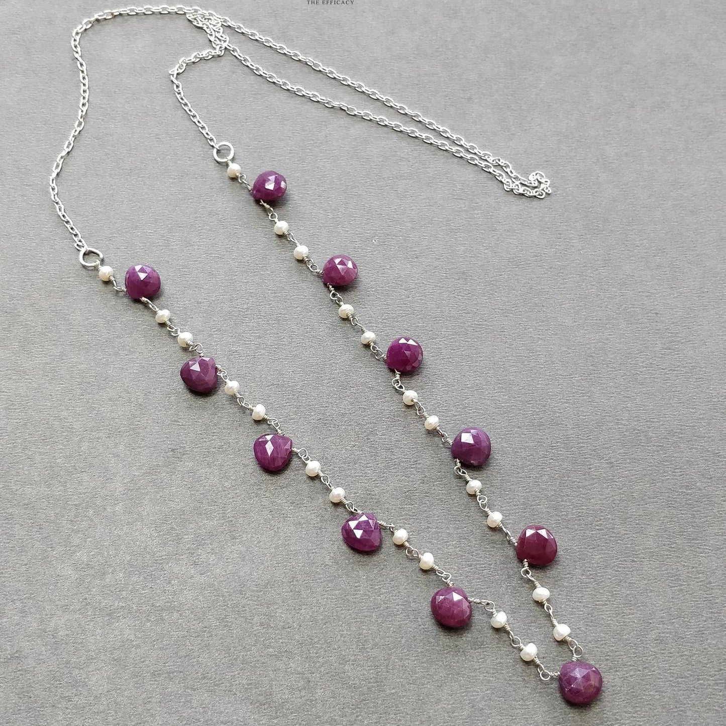 Ruby & Pearl Gemstone With 925 Sterling Silver Jewelry : 16.76gms Natural Untreated Ruby Rose Cut Briolette Beaded Earrings Necklace Set