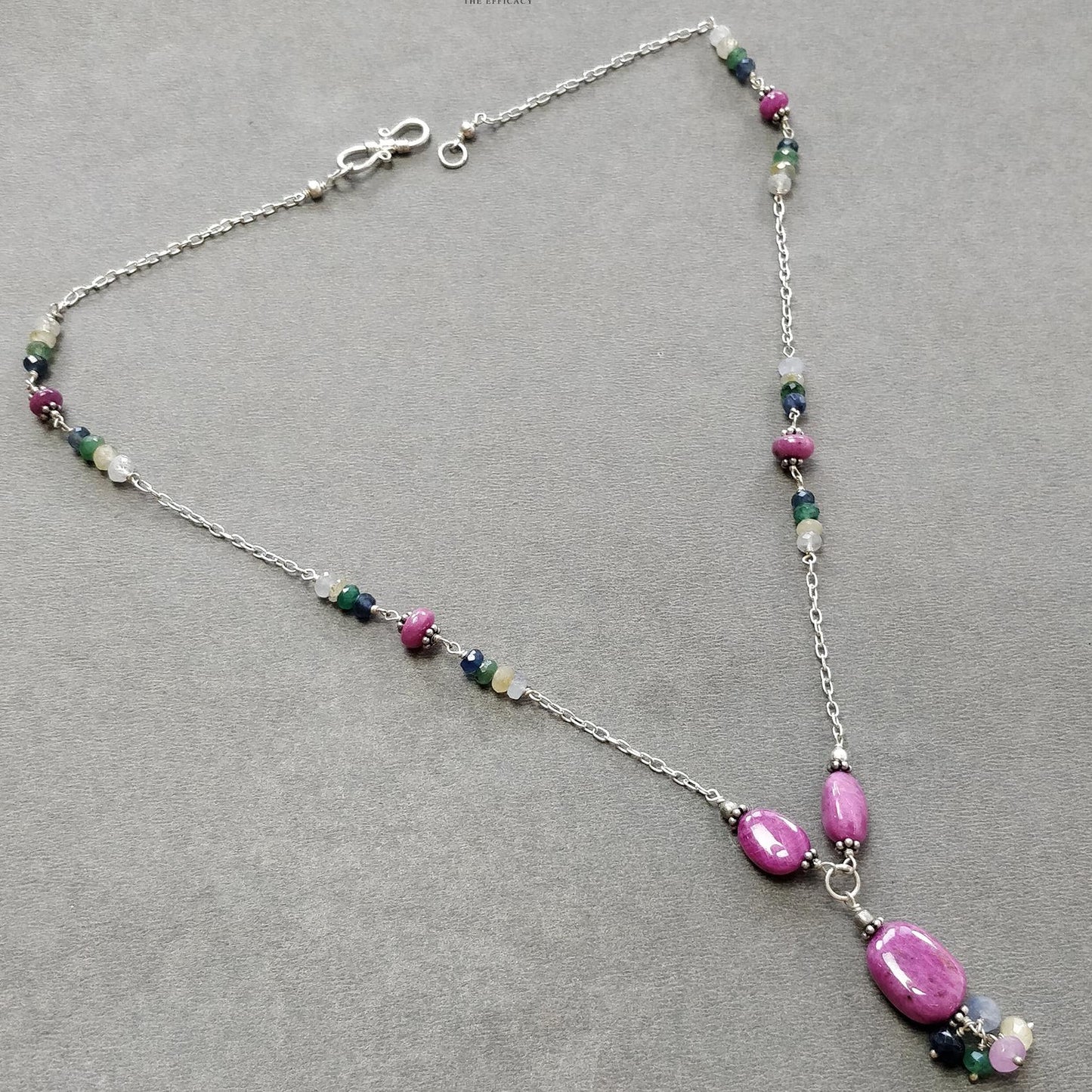 Ruby & Emerald Sapphire Gemstone With 925 Sterling Silver Jewelry : 21.87gms Natural Untreated Plain Faceted Beaded Earrings Necklace Set