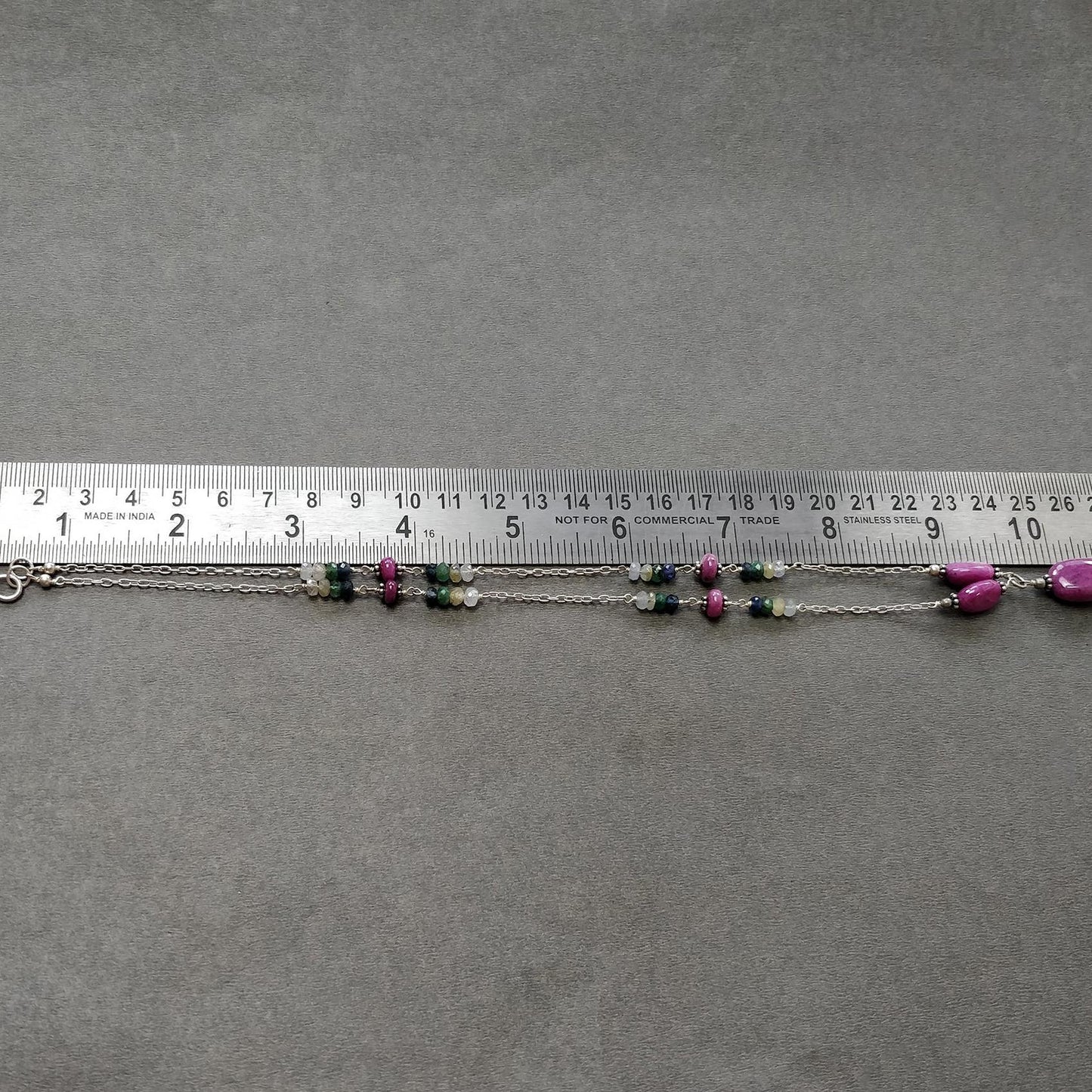 Ruby & Emerald Sapphire Gemstone With 925 Sterling Silver Jewelry : 21.87gms Natural Untreated Plain Faceted Beaded Earrings Necklace Set