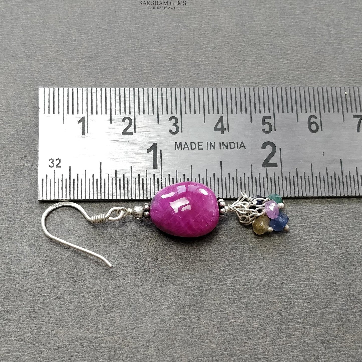 Ruby & Emerald Sapphire Gemstone With 925 Sterling Silver Jewelry : 21.87gms Natural Untreated Plain Faceted Beaded Earrings Necklace Set