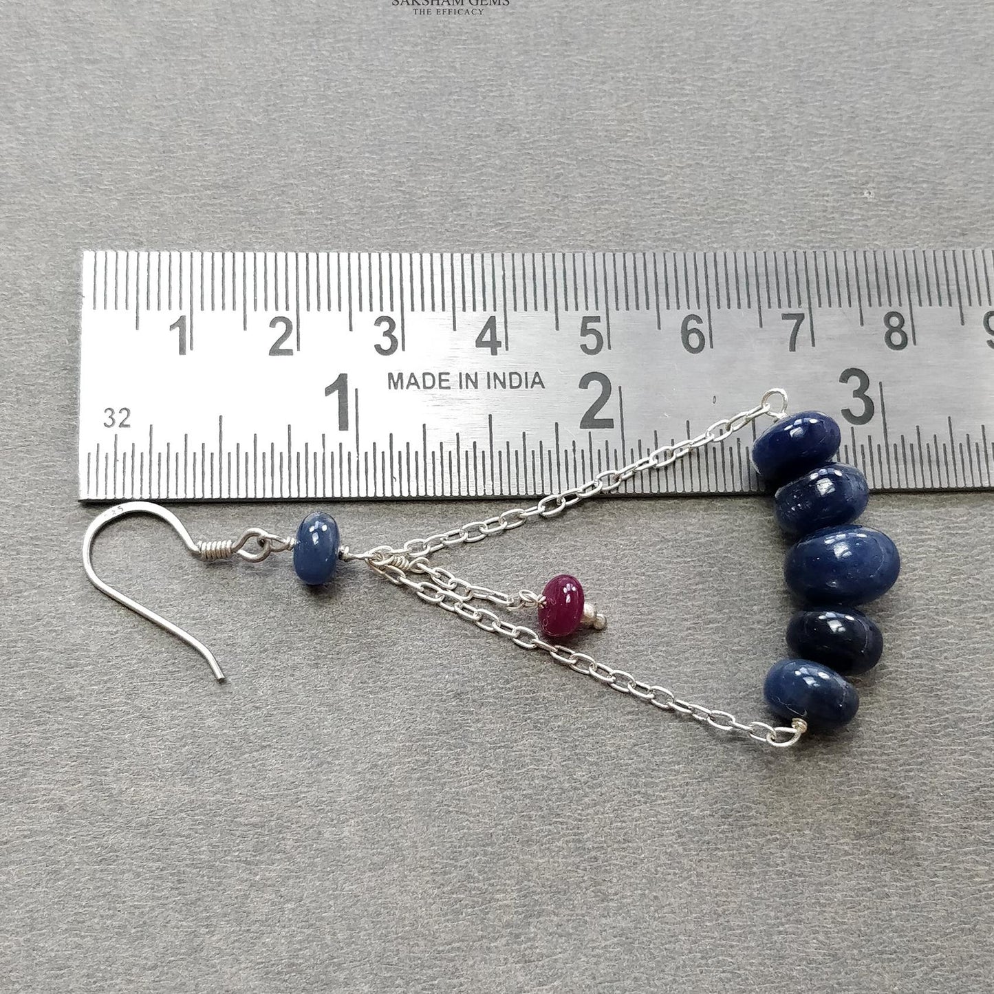 Sapphire & Ruby Beads Necklace And Earring : 26.27gms 925 Silver Natural Untreated Gemstone Beads Necklace Drop Dangle Earring Jewelry Set