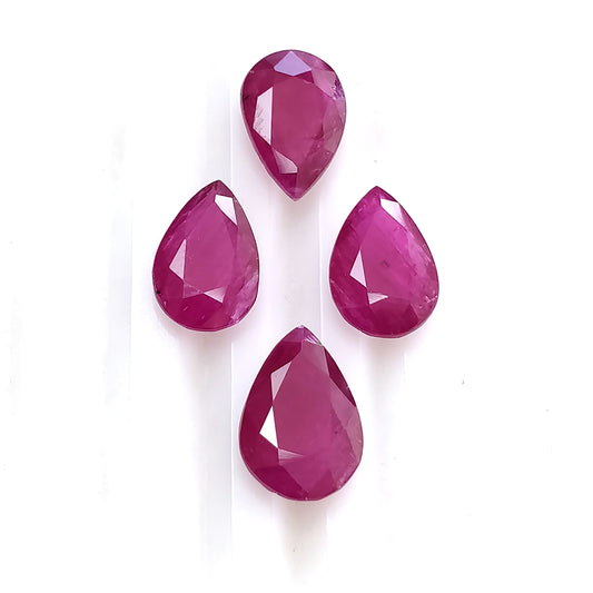Ruby Gemstone Normal Cut : 14.30cts Natural Untreated Unheated Red Ruby Pear Shape 12*8mm - 13*9mm 4pcs
