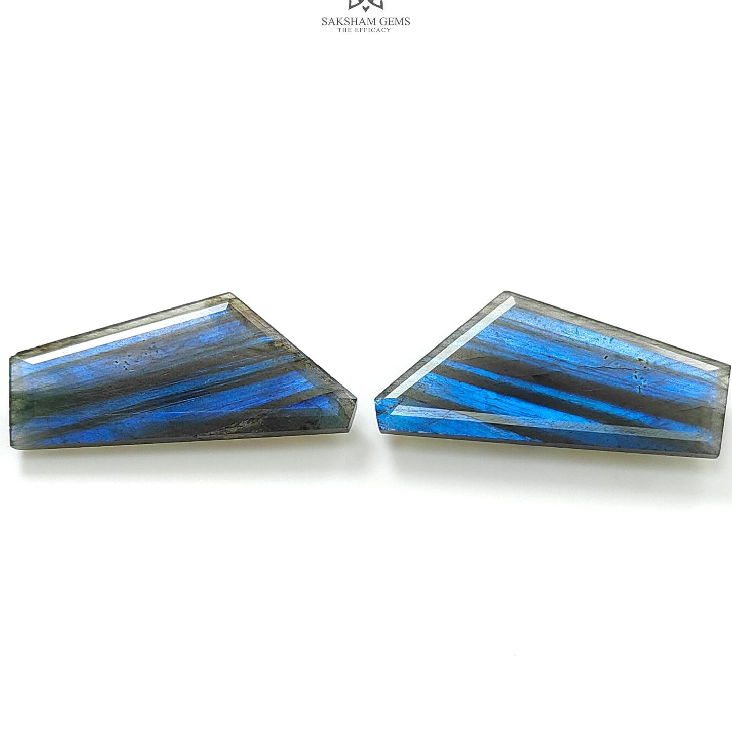 Labradorite Cabochon Fancy Cut: 36.80cts Natural Untreated Unheated Blue Labradorite Uneven Shape 18*36mm Pair For Jewelry