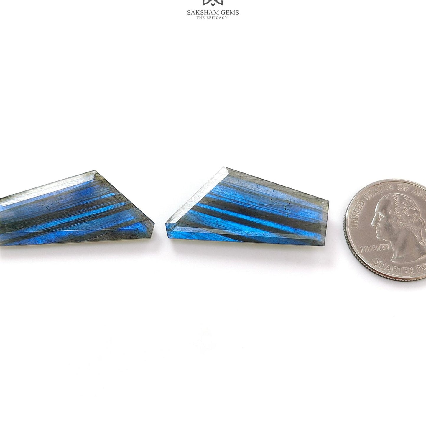 Labradorite Cabochon Fancy Cut: 36.80cts Natural Untreated Unheated Blue Labradorite Uneven Shape 18*36mm Pair For Jewelry