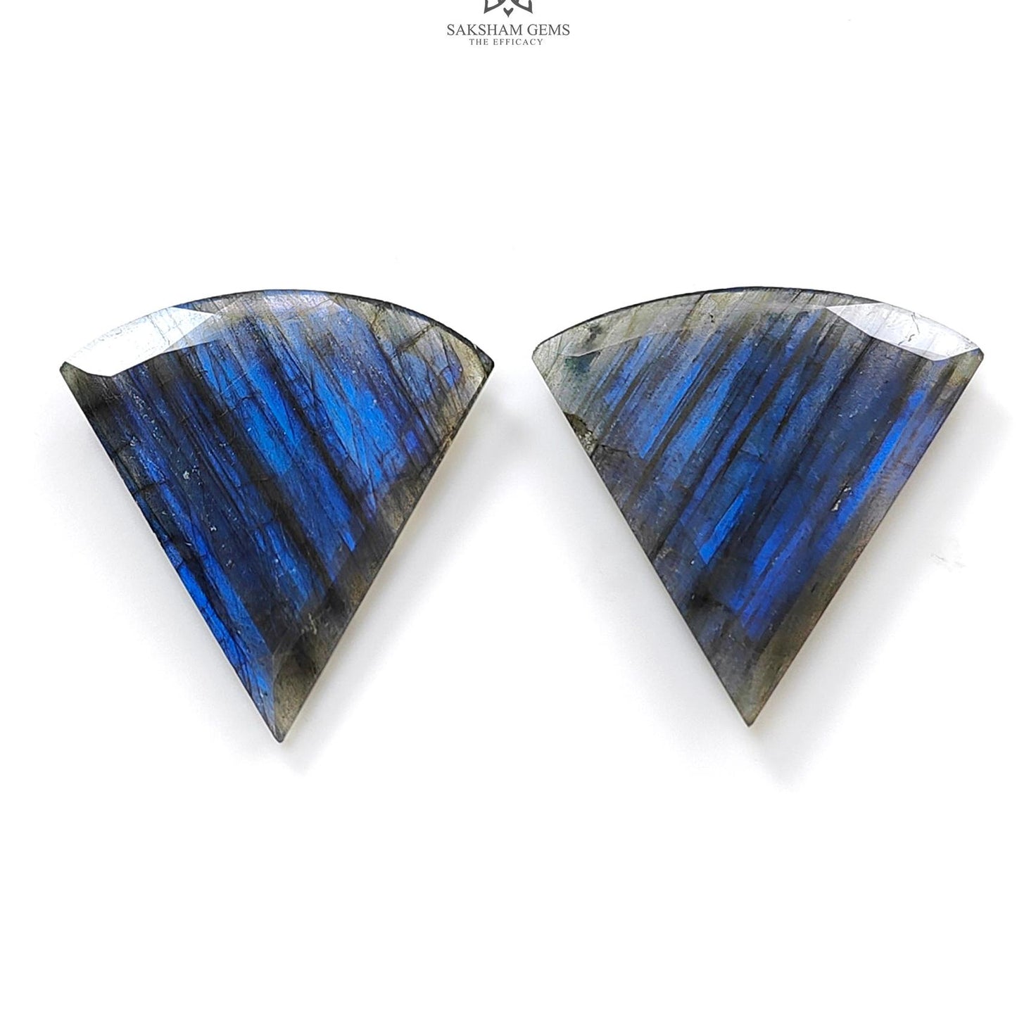 Labradorite Cabochon Fancy Cut: 61.30cts Natural Untreated Unheated Blue Labradorite Triangle Shape 37*34mm Pair For Jewelry