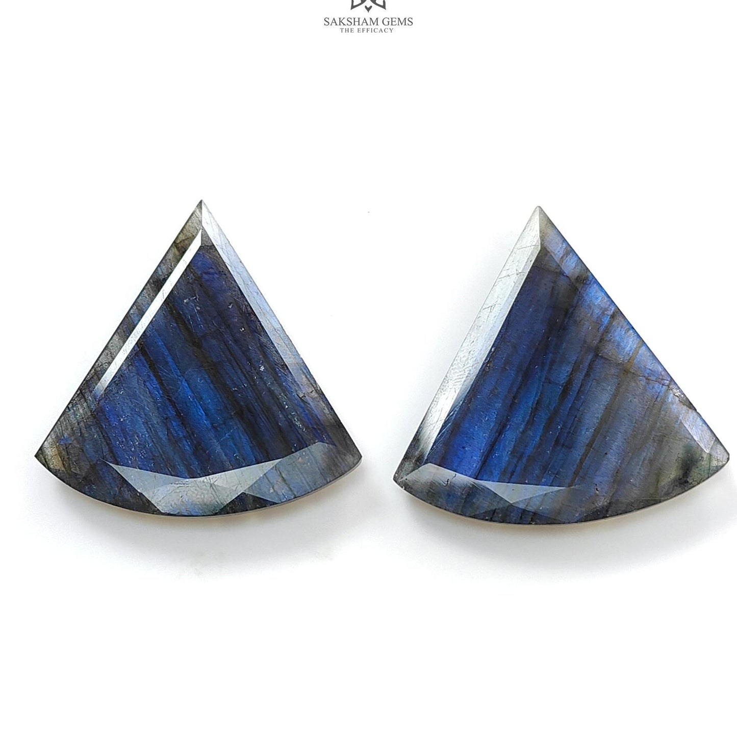 Labradorite Cabochon Fancy Cut: 61.30cts Natural Untreated Unheated Blue Labradorite Triangle Shape 37*34mm Pair For Jewelry