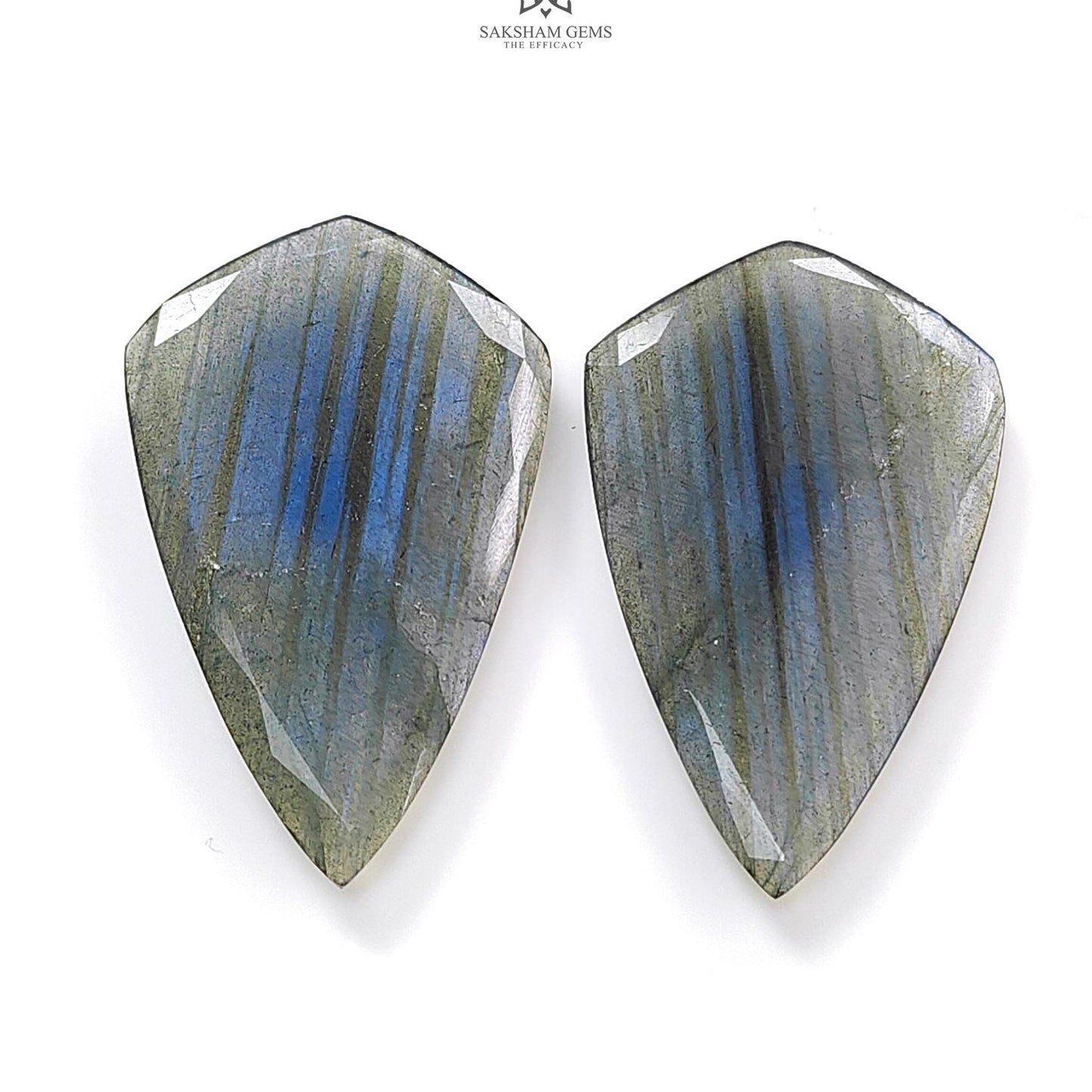 Labradorite Cabochon Fancy Cut: 70.00cts Natural Untreated Unheated Blue Labradorite Pear Shape 44*33mm Pair For Jewelry