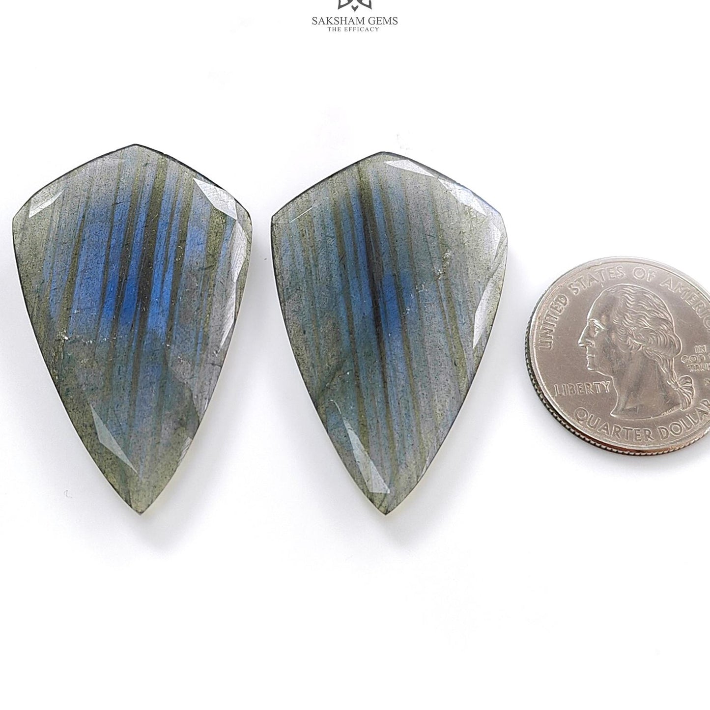 Labradorite Cabochon Fancy Cut: 70.00cts Natural Untreated Unheated Blue Labradorite Pear Shape 44*33mm Pair For Jewelry