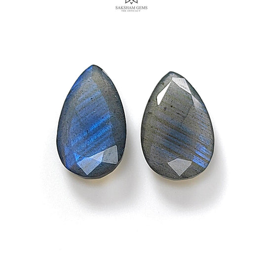 Labradorite Cabochon Fancy Cut: 8.80cts Natural Untreated Unheated Blue Labradorite Pear Shape 2pcs For Jewelry 16*10mm - 17*10mm