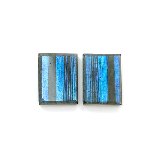 18.80cts Natural Labradorite Gemstone Flat Slices Bi-Color Baguette Shape Pair