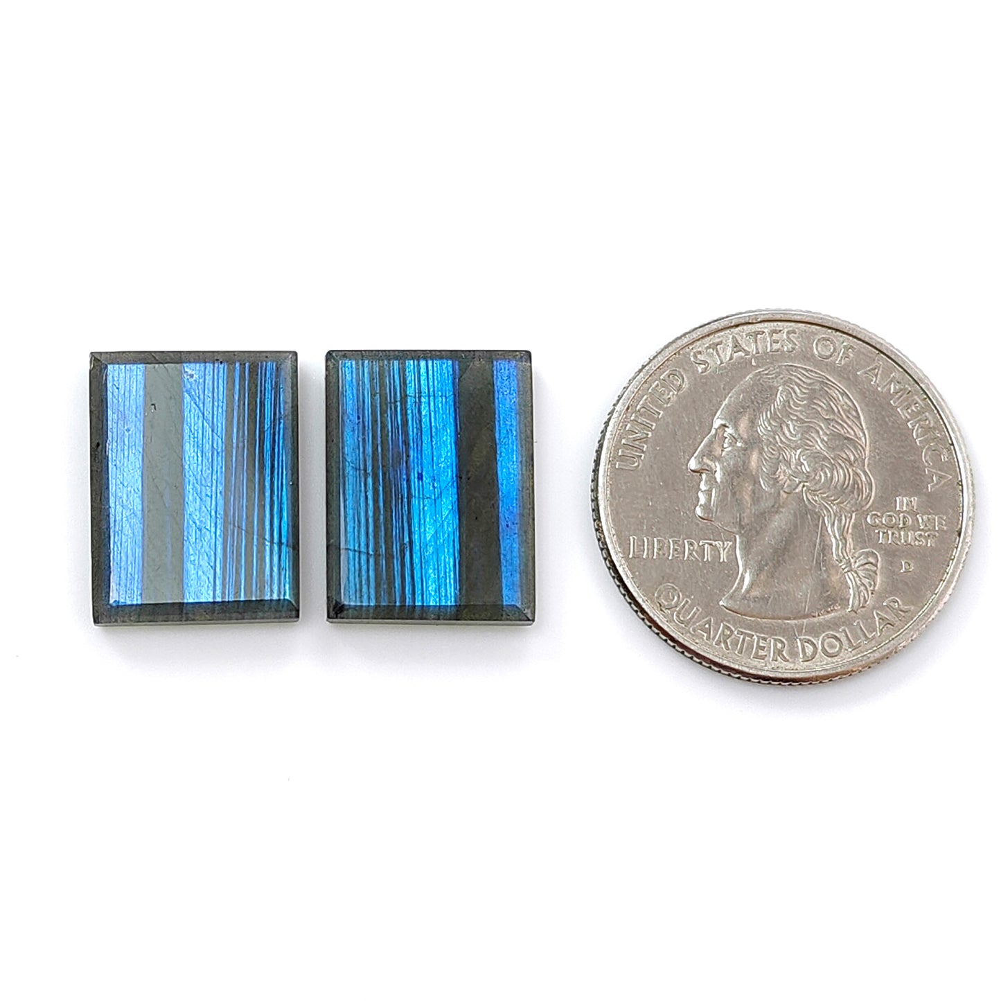 25.40cts Natural Labradorite Gemstone Flat Slices Bi-Color Baguette Shape Pair