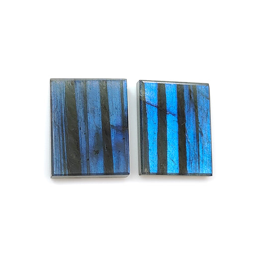 25.40cts Natural Labradorite Gemstone Flat Slices Bi-Color Baguette Shape Pair