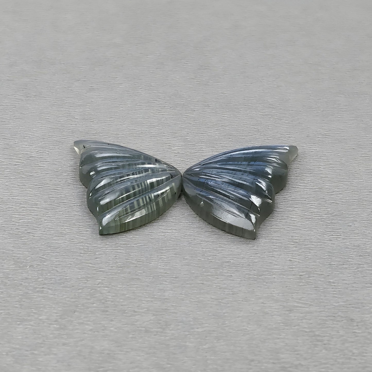 32.25cts Labradorite Gemstone Carving Natural Untreated Butterfly Shape Pair