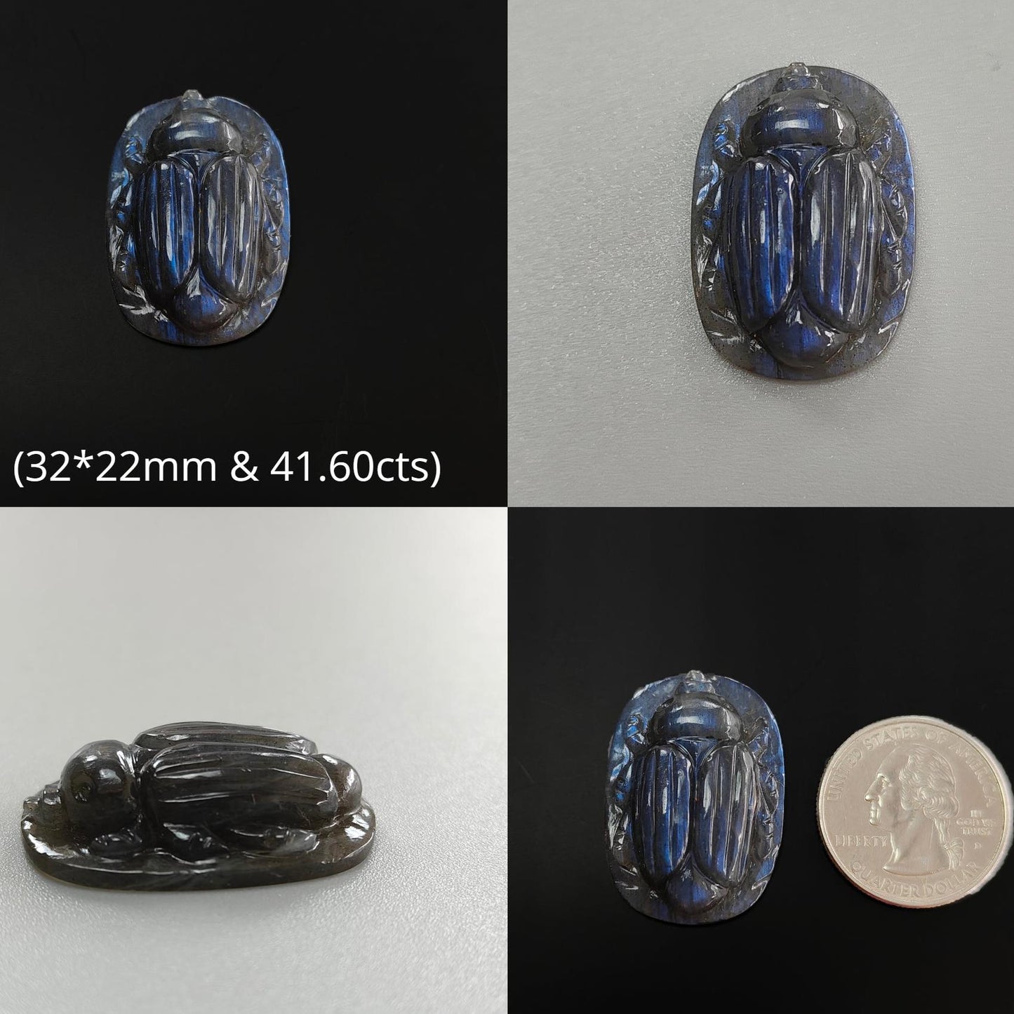 Labradorite Gemstone Carving : Natural Untreated Unheated Labradorite Hand Carved Scarabs 1pcs Set