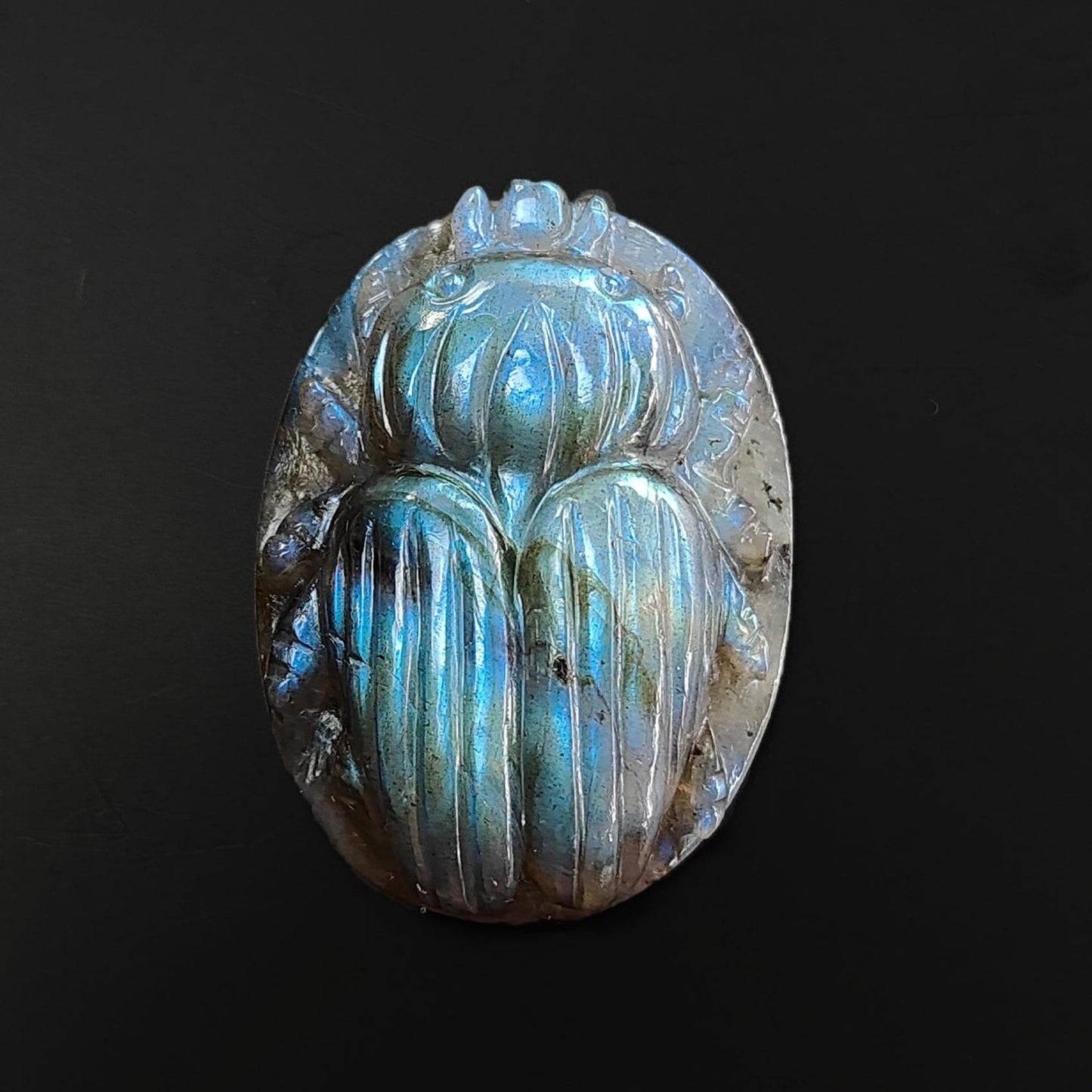 Labradorite Gemstone Carving : Natural Untreated Unheated Labradorite Hand Carved Scarabs 1pcs Set