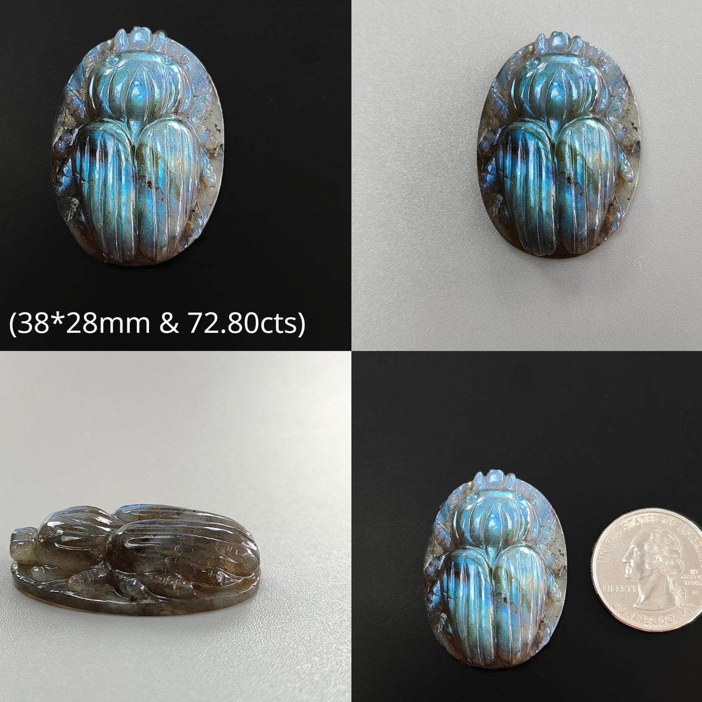 Labradorite Gemstone Carving : Natural Untreated Unheated Labradorite Hand Carved Scarabs 1pcs Set