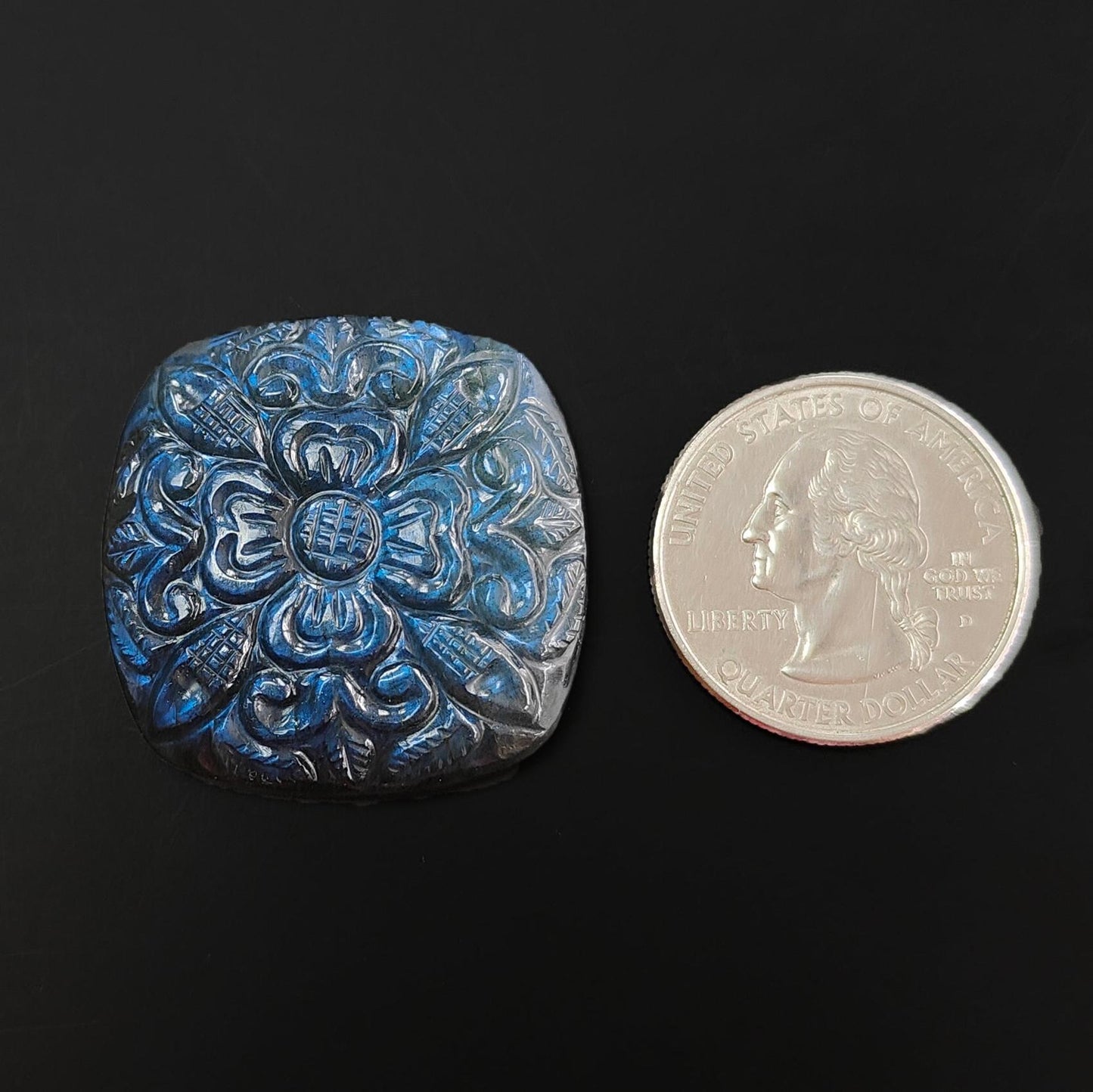 Labradorite Gemstone Carving : Natural Untreated Unheated Labradorite Hand Carved Cushion Carving 1 pcs Set