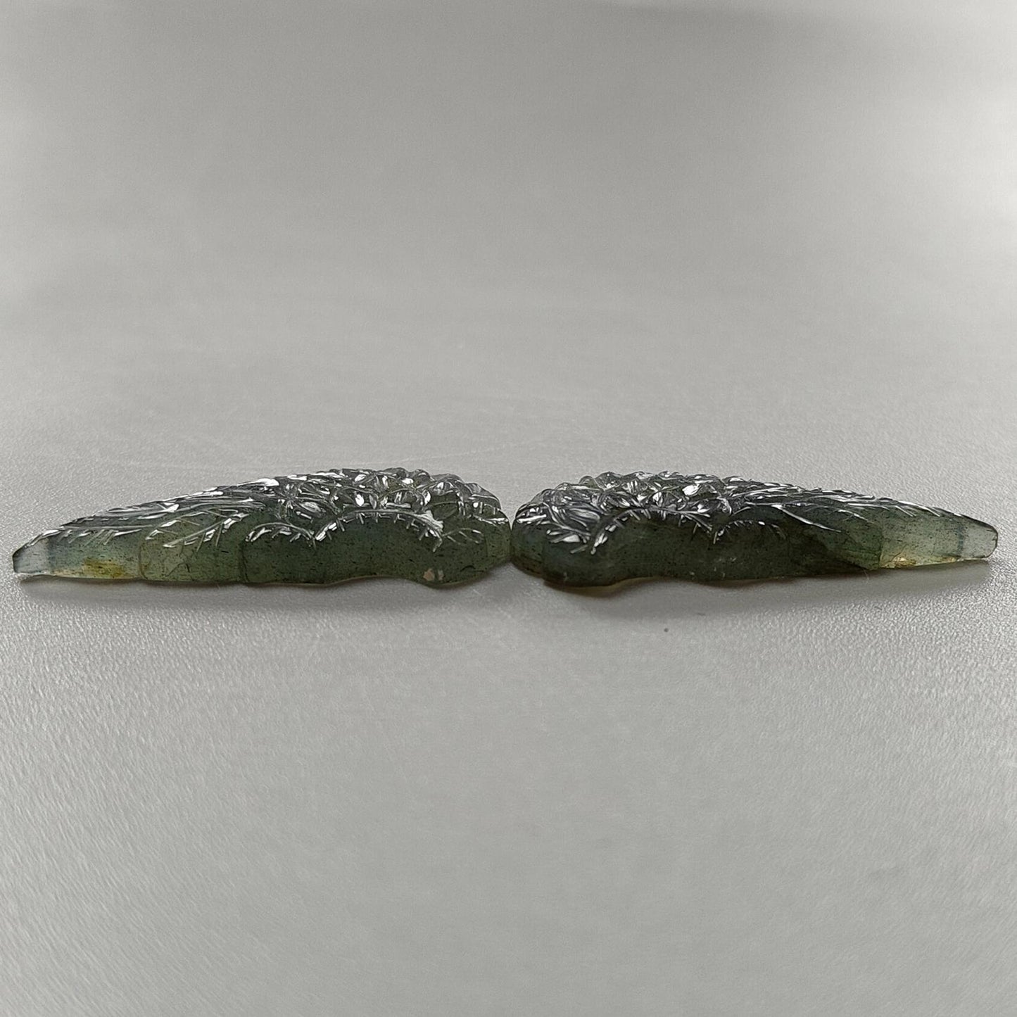 Blue Labradorite Gemstone Carving: 26.90cts Natural Untreated Unheated Labradorite Hand Carved Angel Wings 2pc For Jewelry 33*14mm