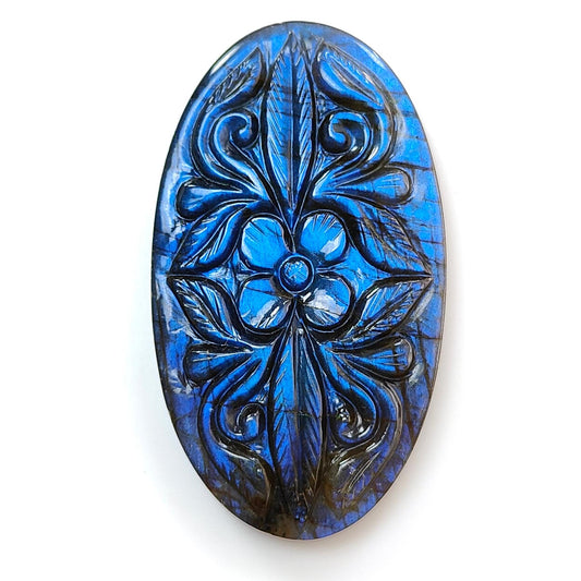 Blue Labradorite Gemstone Carving: 75.20cts Natural Untreated Unheated Labradorite Hand Carved Oval Shape 47.5*27mm 1pc For Jewelry