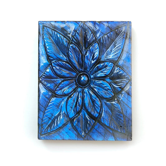 Blue Labradorite Gemstone Carving: 77.50cts Natural Untreated Unheated Labradorite Hand Carved Square Shape 36*28mm 1pc For Jewelry