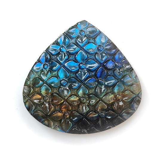 Blue Labradorite Gemstone Carving: 85.10cts Natural Untreated Unheated Labradorite Hand Carved Heart Shape 42*40.5mm 1pc For Jewelry