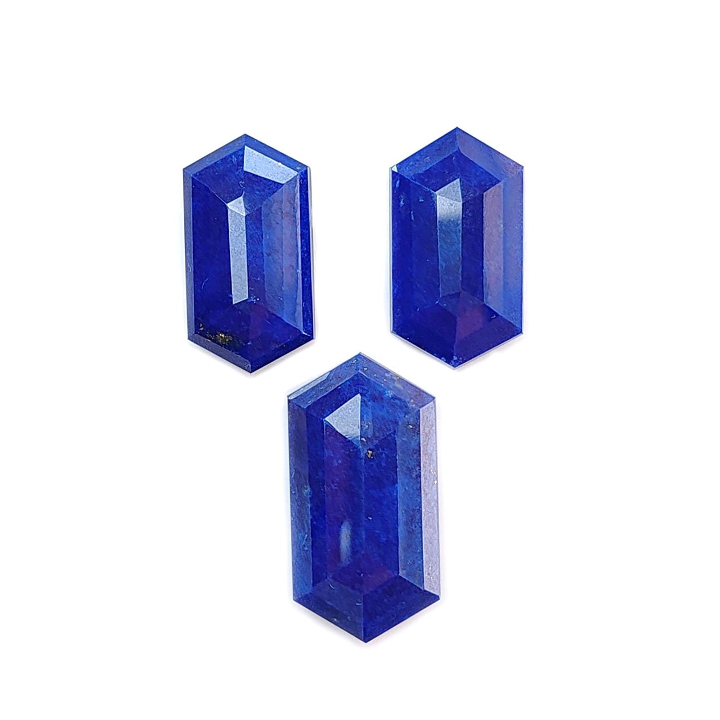 Lapis Lazuli Gemstone Step Cut: 38.20cts Natural Untreated Blue Lapis Lazuli Faceted Hexagon Shape 23*12mm - 27.5*14.5mm 3pcs Set