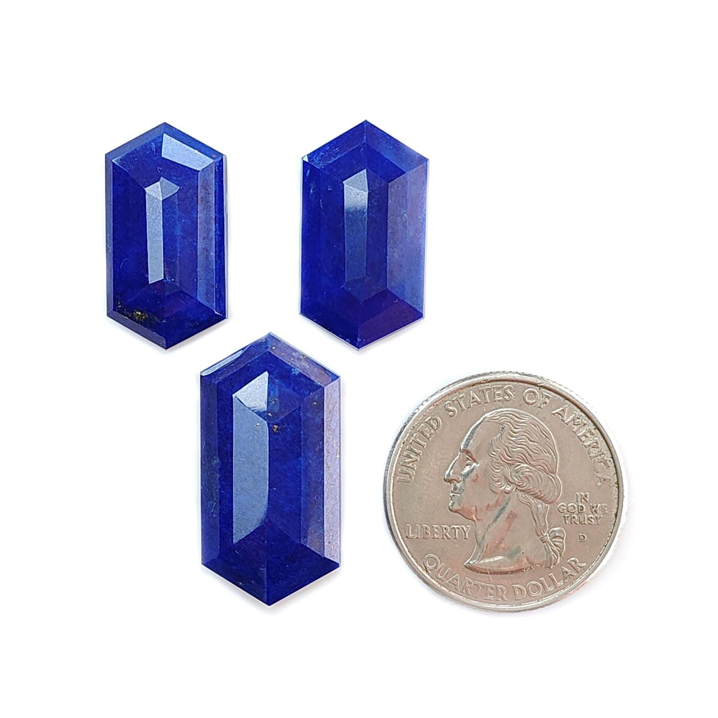 Lapis Lazuli Gemstone Step Cut: 38.20cts Natural Untreated Blue Lapis Lazuli Faceted Hexagon Shape 23*12mm - 27.5*14.5mm 3pcs Set